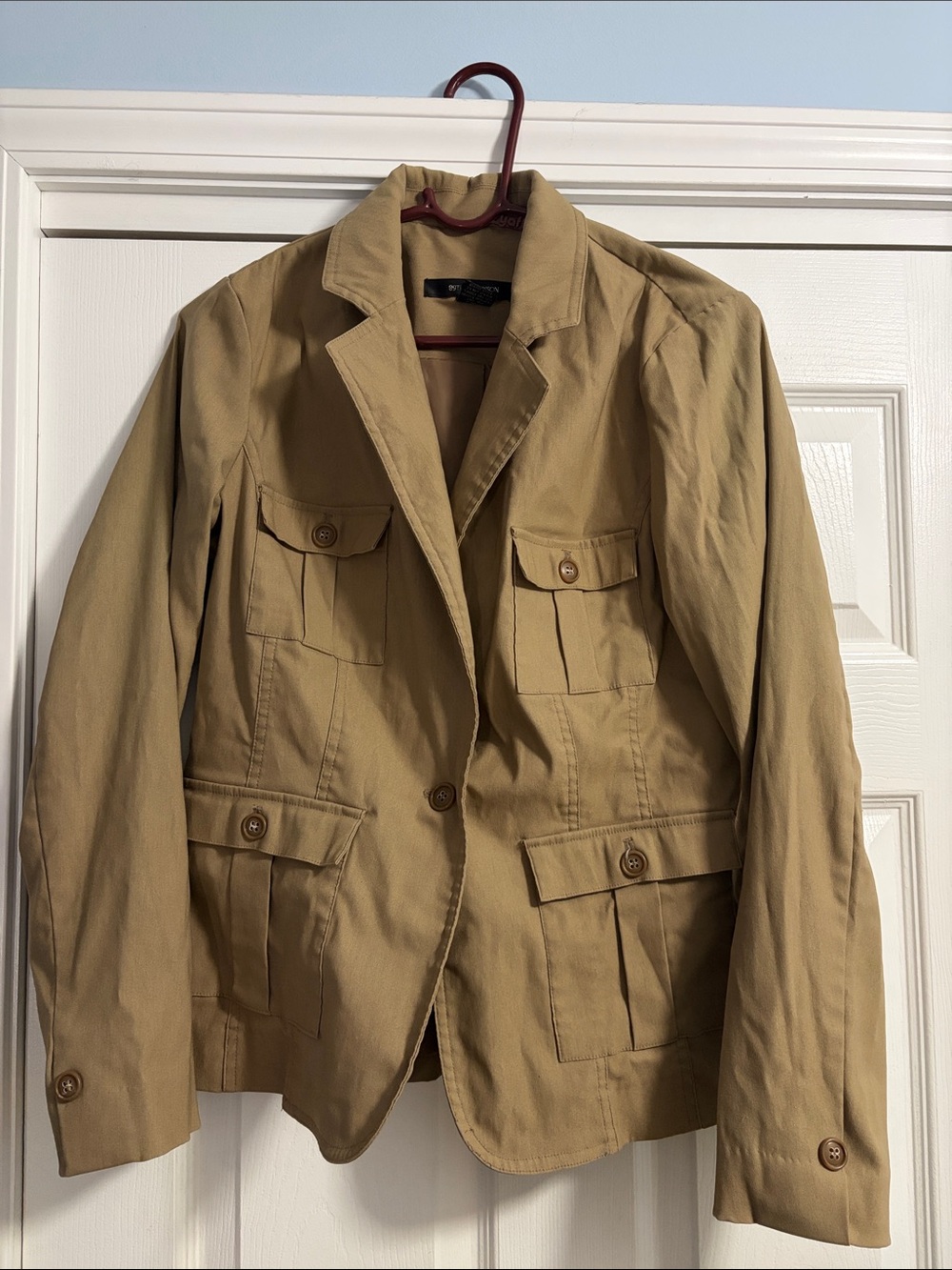 89th & Madison Tan Utility Blazer with Button Flap Pockets